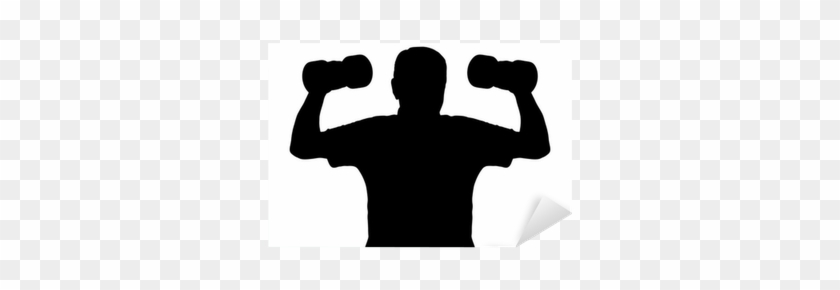 A Silhouette Of A Man Lifting Up Dumbbells Sticker - Dumbbell Press Silhouette Png #1681260