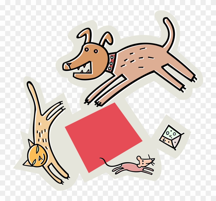 Vector Illustration Of Dog Chasing Cat, Chasing Mouse, - Dog Cat Mouse Chase #1682059