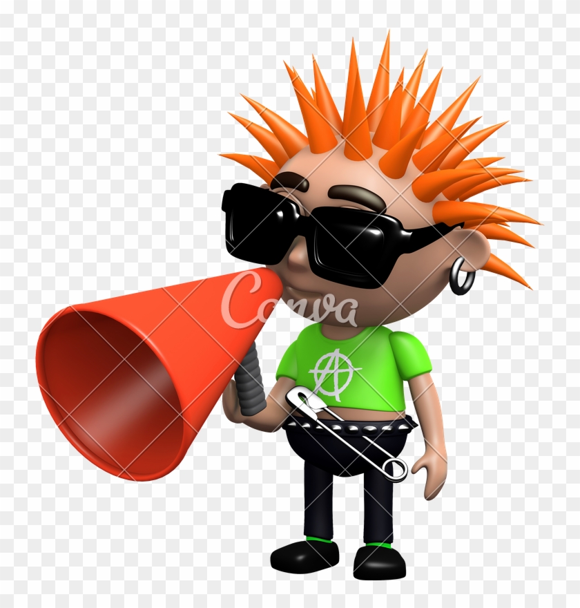 3d Punk Using A Megaphone - Cartoon #1682154