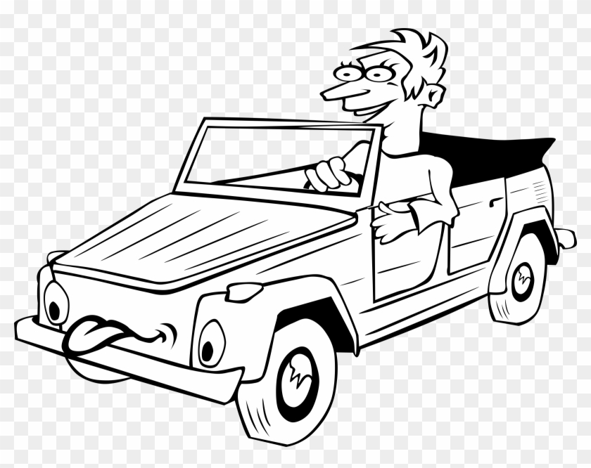 Boy Driving Car Cartoon 1 Black White Line Art Tatoo - Drive A Car Drawing #257239