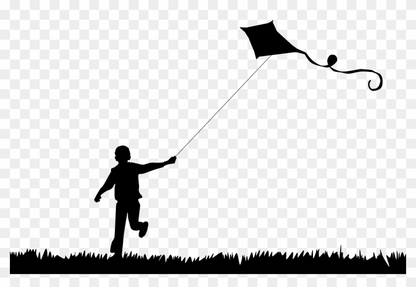 Boy Flying Kite Silhouette - Flying A Kite Silhouette #257323