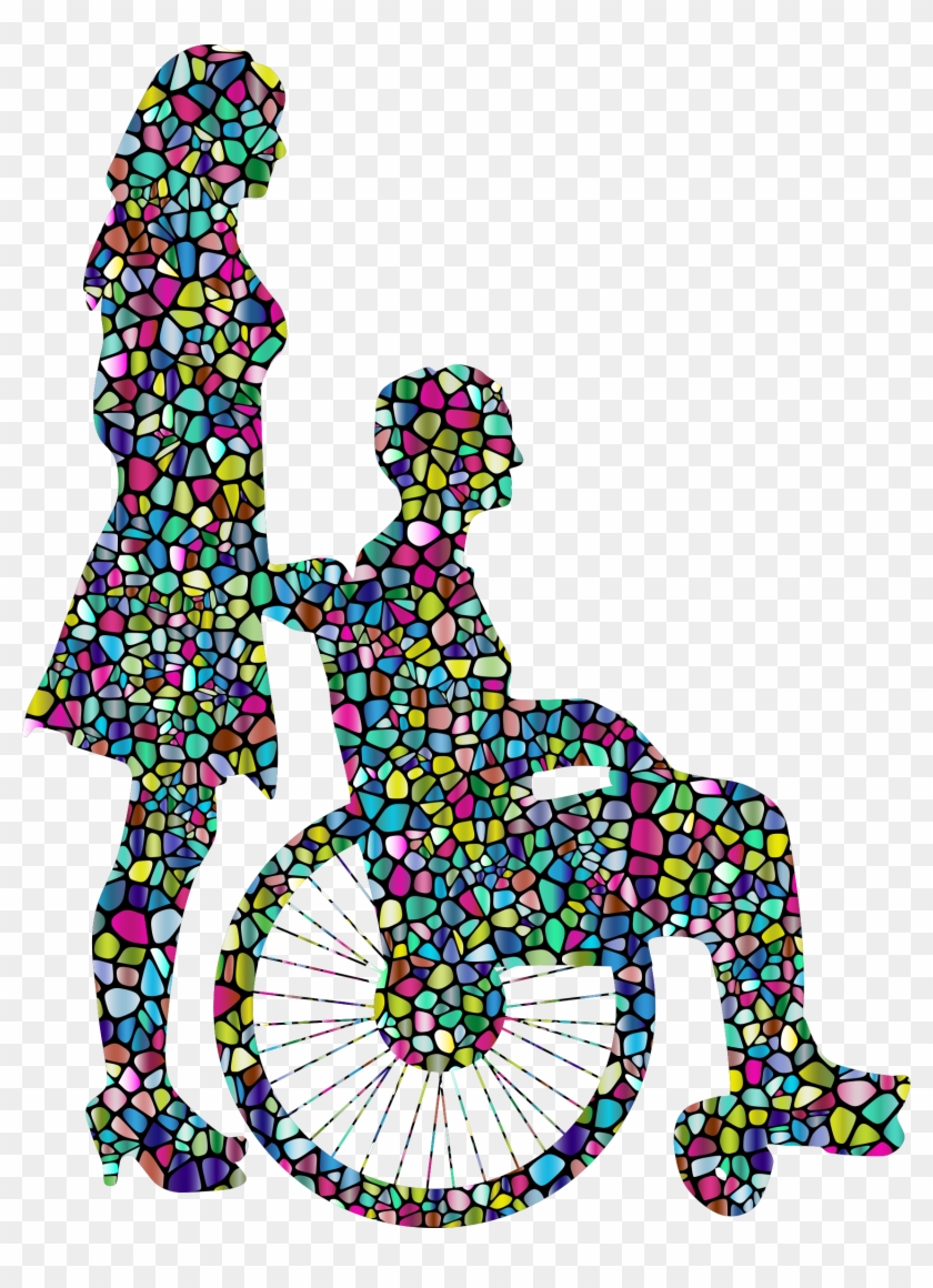 Tiled Woman Pushing Man In Wheelchair Silhouette With - Wheel Chair Silhouette #257335