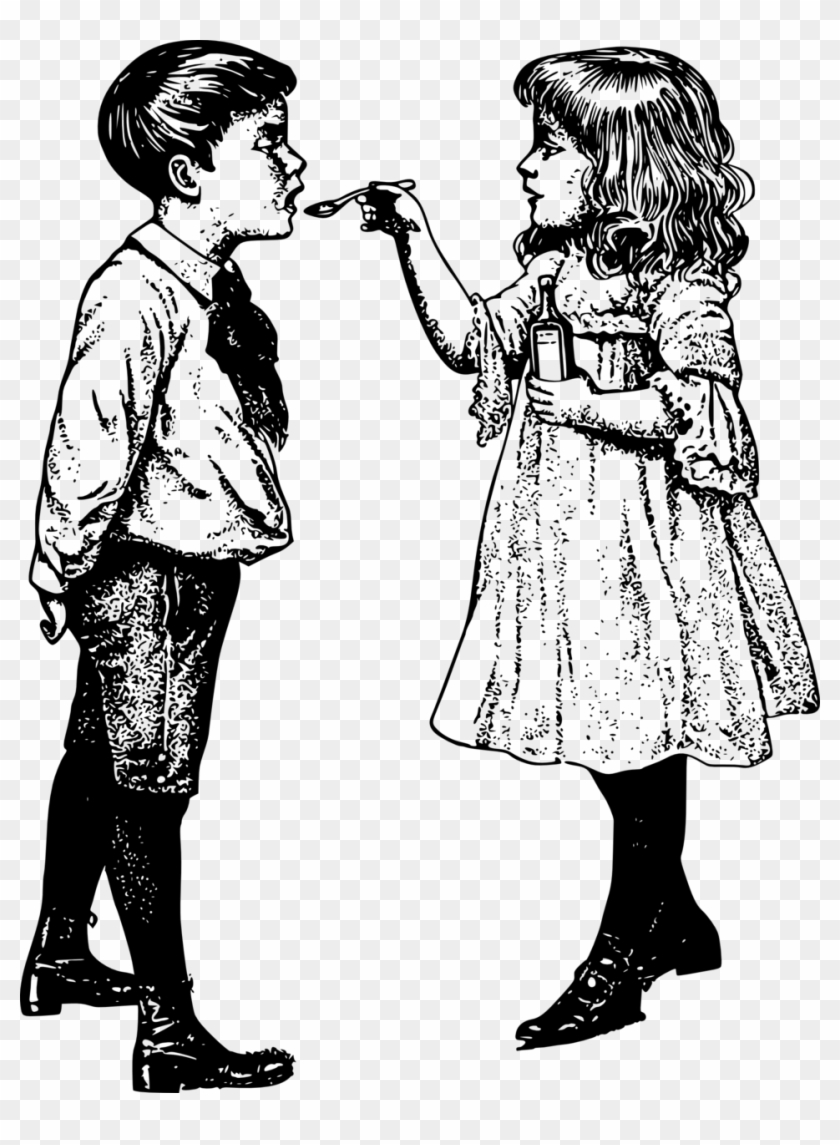 Cough Medicine - Two Children - Drawing Of Two Children #258026