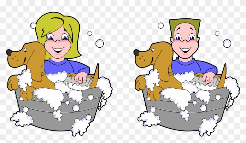 Girl And Boy Washing Dogs - Washing Pet Clip Art #258177