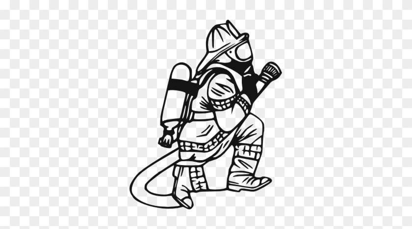 Firefighter Holding Hose - Fire Fighter Clip Art Black And White #258527