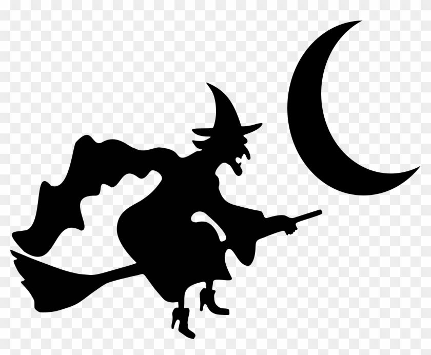 Witch Flying By Crescent Moon Silhouette - Witch On A Broom #258951