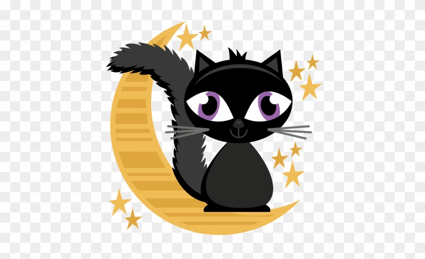 Halloween Cat On Moon Svg Cutting Files Halloween Svg - Cute Halloween Clip Art Cat #259165