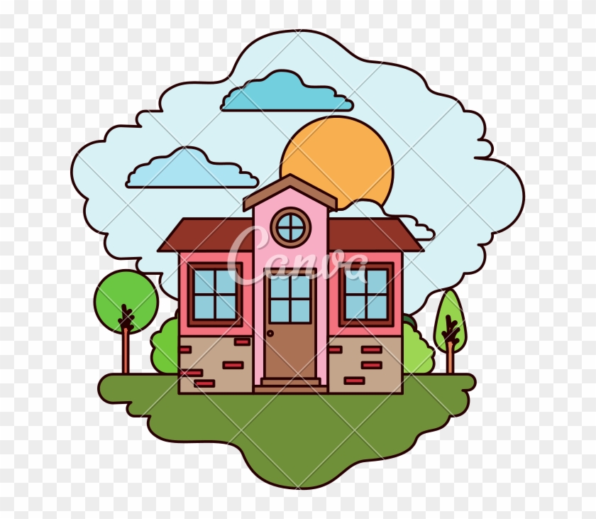 Natural Landscape And Small House - Clip Art #1682607