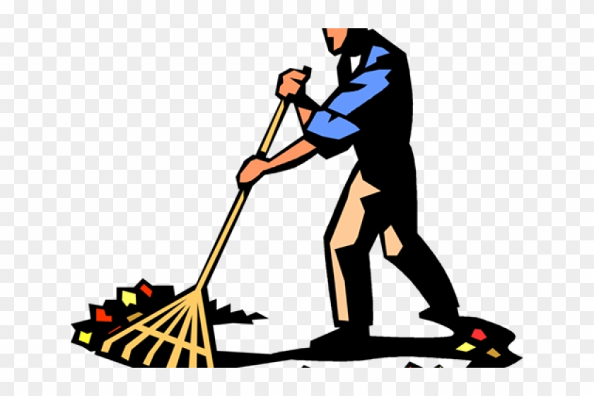 Street Clipart Cleanup - Man Raking Leaves Cartoon #1684513