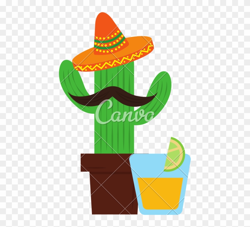 Cactus Cartoon With Hat Tequila Drink Mexican - Canva #1686159