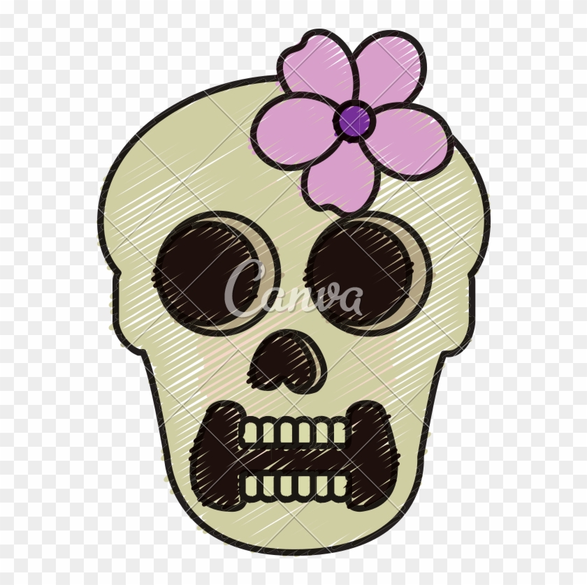 Female Skull Head With Flower - Female Skull Cartoon #1686245