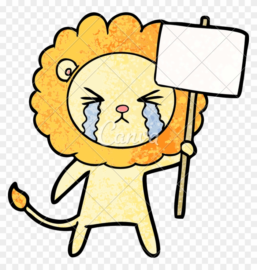 Cartoon Crying Lion With Placard - Leon Llorando #1686312