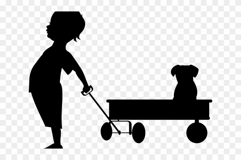 Child Clipart Silhouette - Silhouette Boy Pulling Wagon #1686373