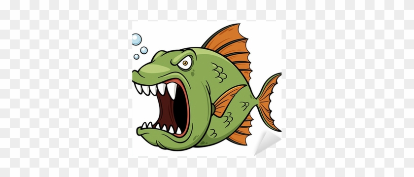 Vector Illustration Of Angry Fish Cartoon Sticker • - Piranha Cartoon #1688552