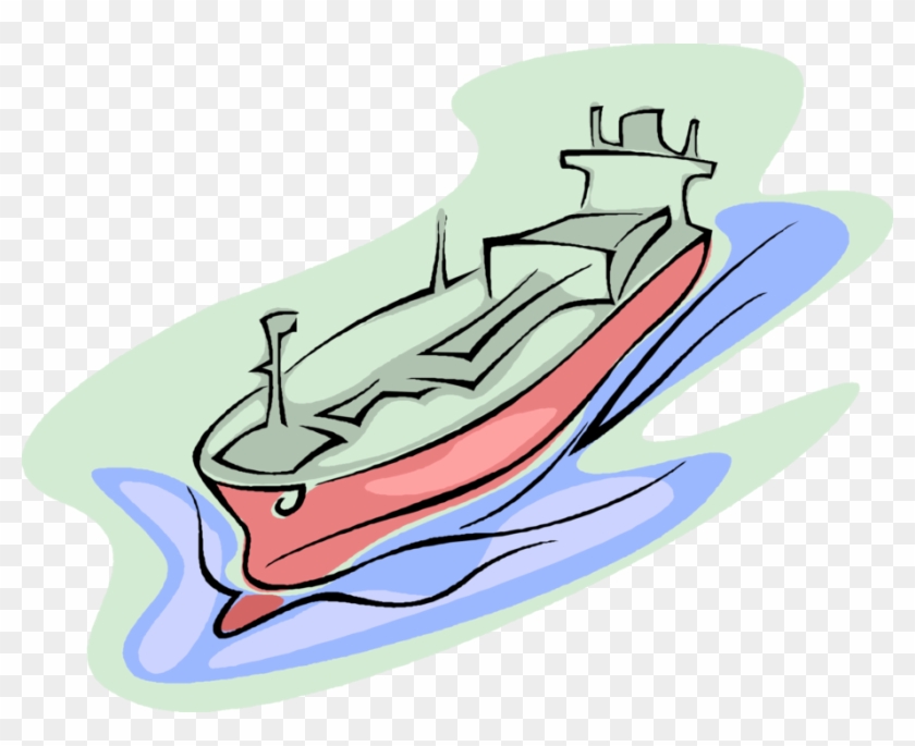 Vector Illustration Of Cargo Ship Or Freighter Ship - Oil Tanker #1689344