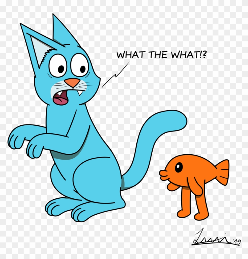 Blue Cat And Goldfish With Legs By Stevendeluxi - Cartoon #1690471