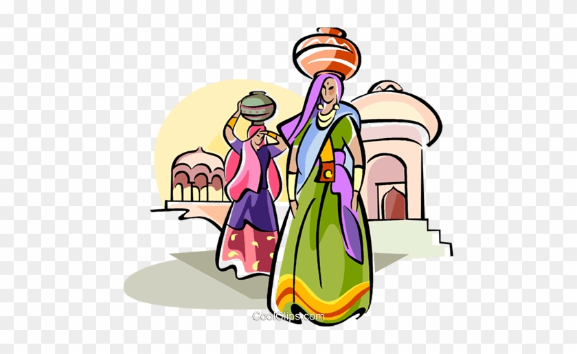 Indische Frauen Das Tragen Von Wasser Vektor Clipart - Indian Women Carrying Water Cartoon #1690653