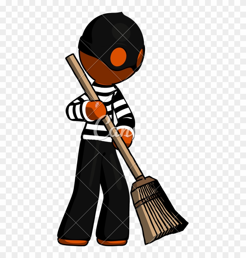 Thief Man Sweeping Area With Broom - Cleaning Broom Render #1691708