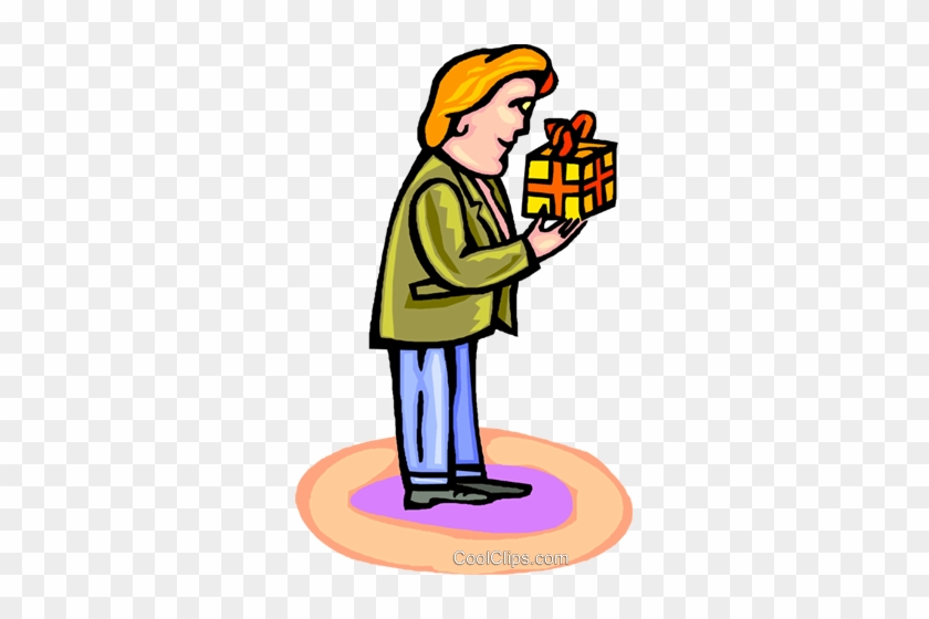 Man With A Gift Royalty Free Vector Clip Art Illustration - Man With A Gift Royalty Free Vector Clip Art Illustration #1694735