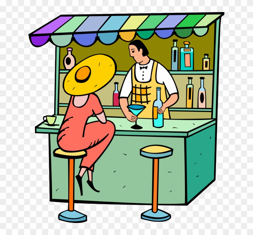 Vector Illustration Of Barroom Bartender Serves Alcohol - Cartoon #1695738