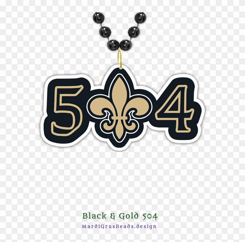 Black And Gold 504 Strung On Black Mardi Gras Beads - Emblem #1696247