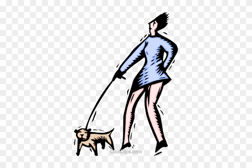 Woman Walking Dog Royalty Free Vector Clip Art Illustration - Person Walking #1697122