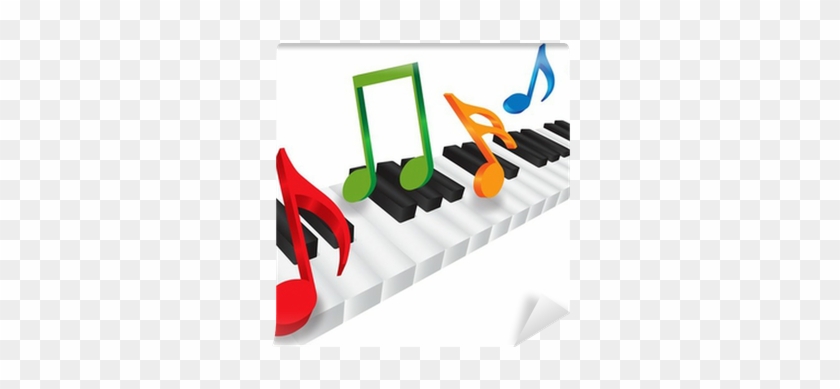 Piano Keyboard And 3d Music Notes Illustration Wall - Teclado Y Notas Musicales #1697733