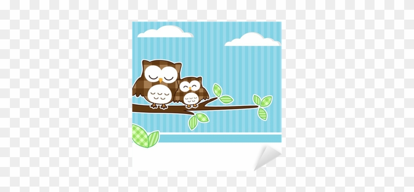 Card With Two Owls On Branch With Textile Background - Buho Con Su Hijo Fondo De Pantalla #1698671
