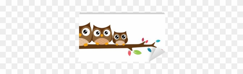 Owls Family Sat On A Tree Branch Wall Mural • Pixers® - Owl On A Branch Clipart #1698675