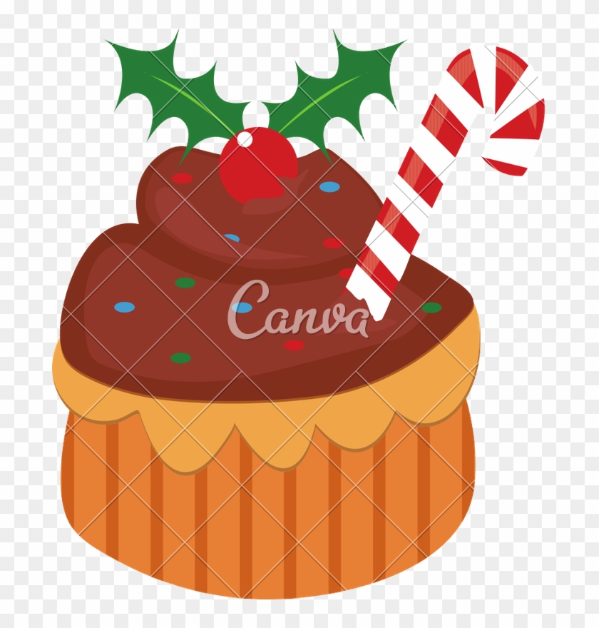 Cupcake With Holly Berry And Candy Cane - Cupcake #1699079