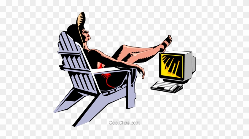 Sunbather With Feet On Computer Royalty Free Vector - Illustration #1699115