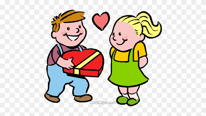 Boy Giving Girl Box Of Chocolates Royalty Free Vector - Celebrating Valentines Day Clipart #1700074