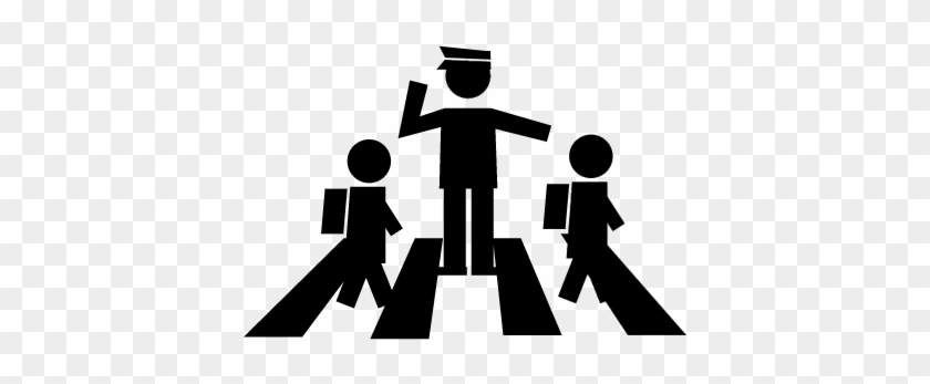 Students Crossing Street With A Traffic Guard Vector - Crossing Guard Silhouette #1700254