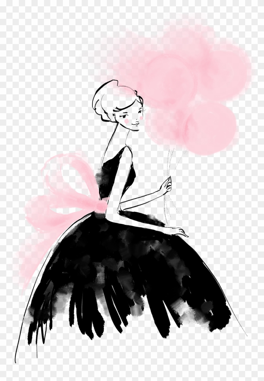 Girl With Balloons Audrey Hepburn Style Illustration - Balloon #1700518