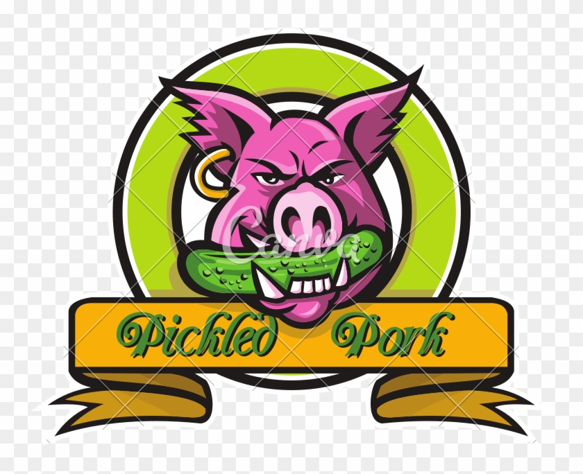 Wild Hog Biting Pickle Circle Mascot - Mascot Logo Pig #1700591