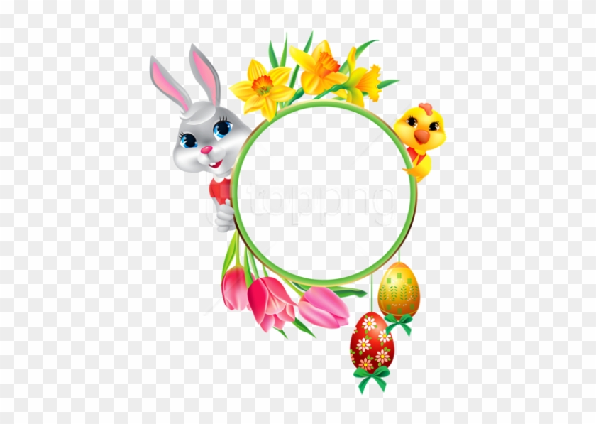 Free Png Download Easter Bunny And Chicken With Round - Flower Frame Transparent Clipart #1701368
