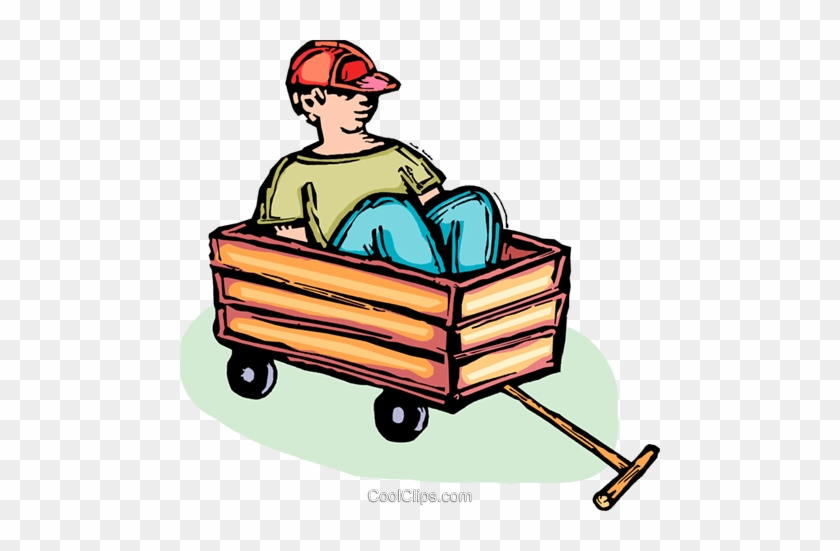 Boy Sitting In A Wagon Royalty Free Vector Clip Art - Cartoon Wooden Wagon #1701485