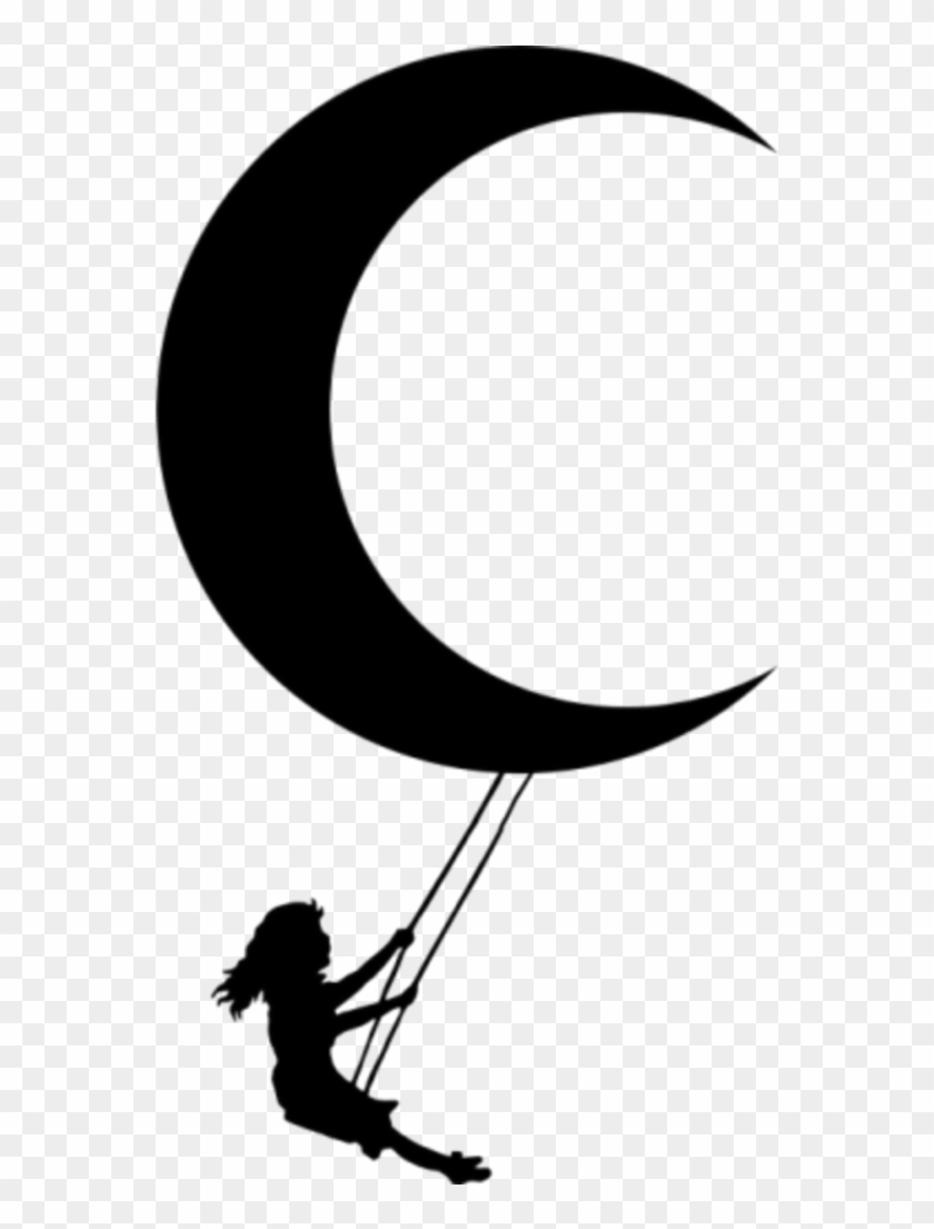 #ftestickers #moon #girl #swing #silhouette #freetoedit - Girl On Swing Png Silhouette #1702039