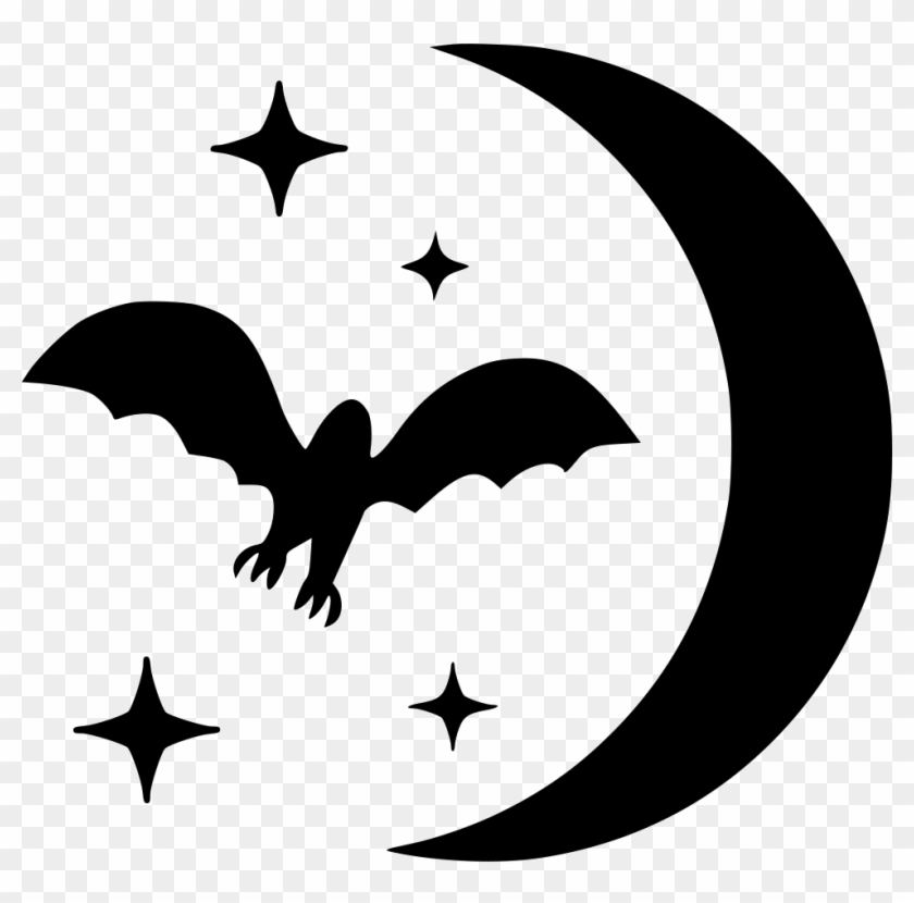 Bat Moon Stars Night Halloween Svg Png - Emblem #1702043