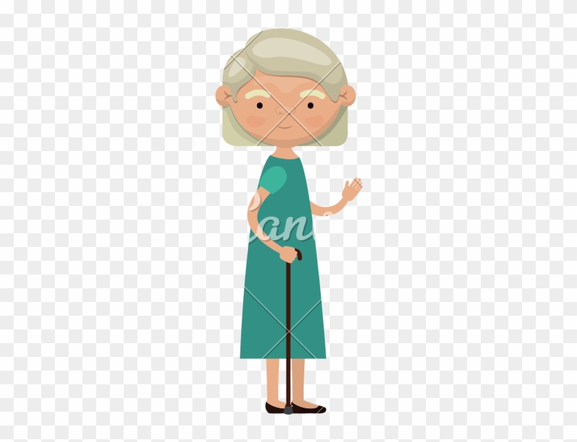 Colorful Full Body Elderly Woman In Walking Stick - Vector Graphics #1703302