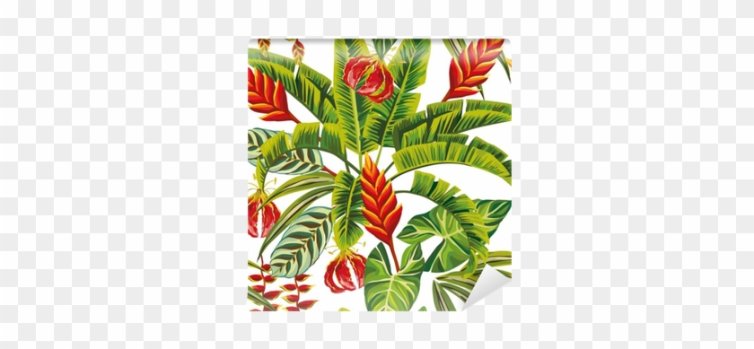 Exotic Jungle Flowers And Leaves Seamless Wall Mural - Dschungel Blumen #1704389