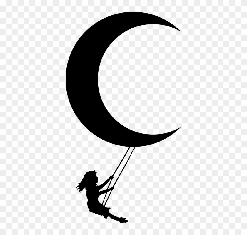 Crescent Female Girl Human Lunar Moon People - Girl On Swing Png Silhouette #1704459