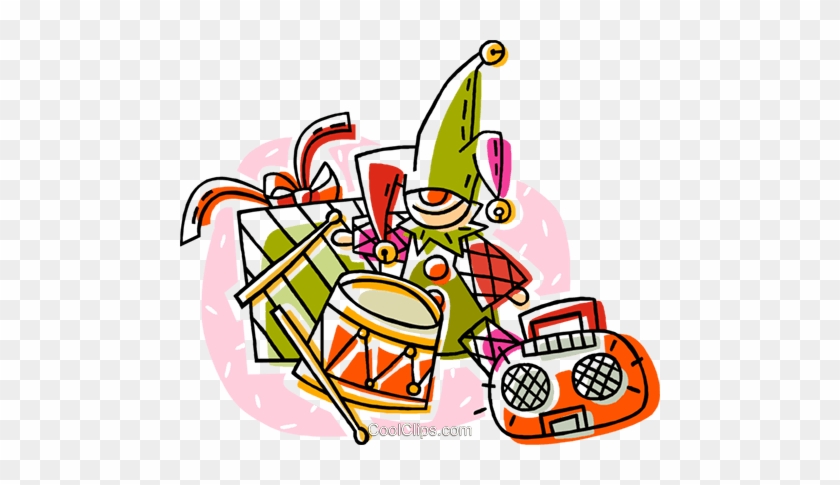 Elf With Presents, Drum And Toys Royalty Free Vector - Elf With Presents, Drum And Toys Royalty Free Vector #1704596