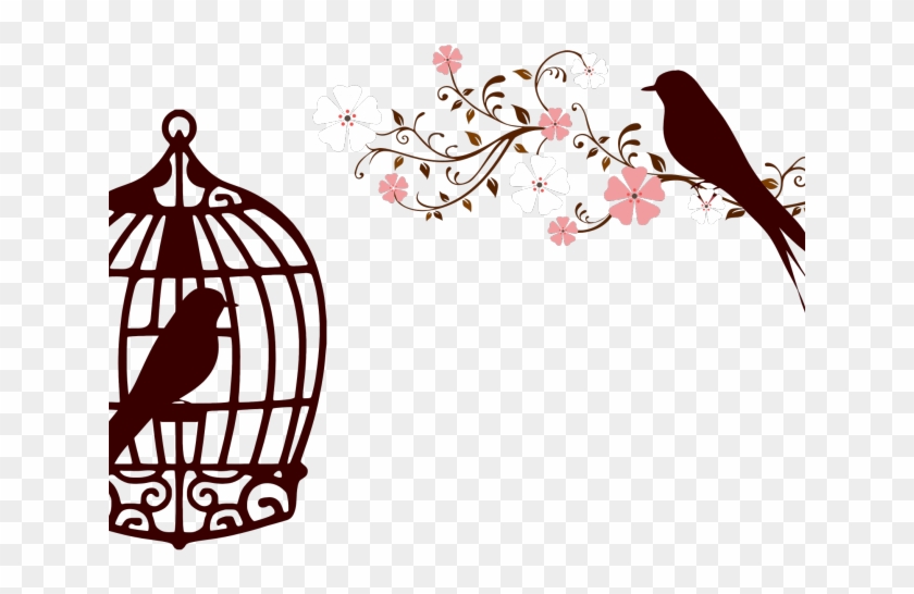 Love Birds Clipart Branch Tattoo - Bird In Cage Art Png #1704824