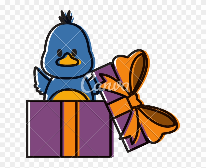 Little Bird In Giftbox Vector - Cartoon #1705249