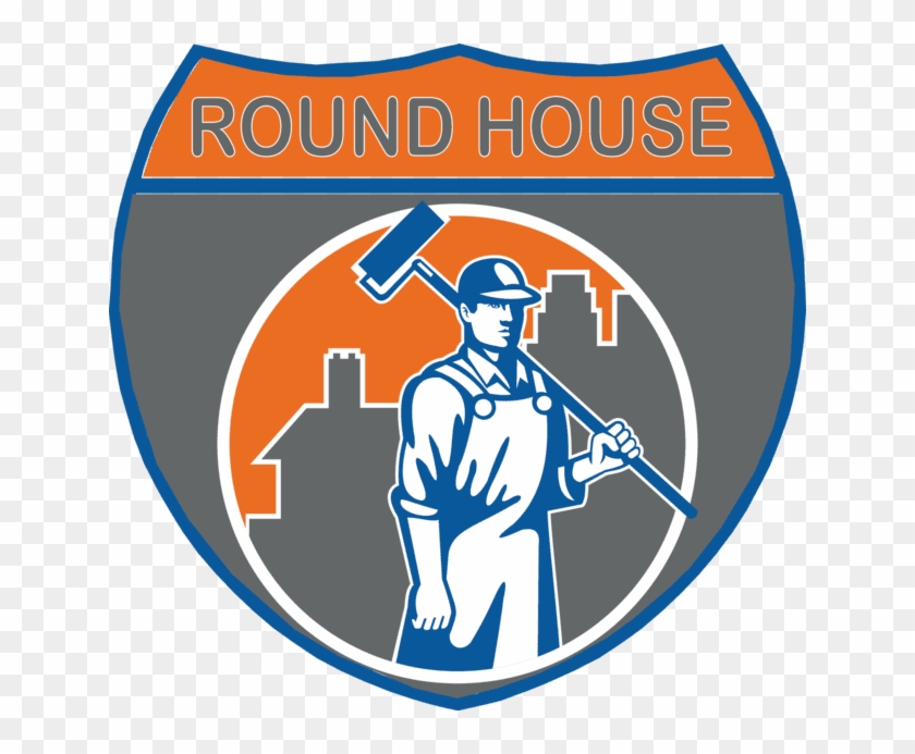 Round House Logo Man With Drywall Tool - House Painter And Decorator #1706789