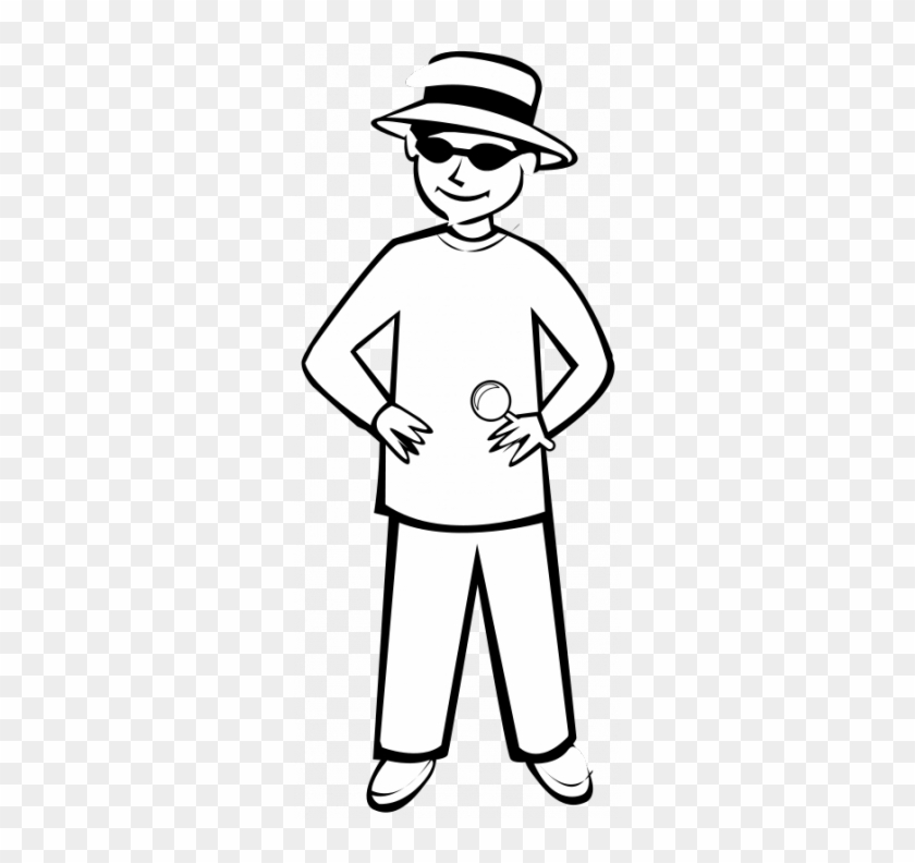 Vector Illustration Of A Spying Kid - Stand Clip Art Black And White #1707386