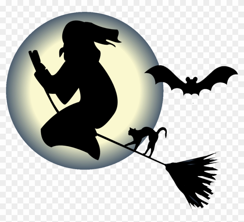 Witch Flying On A Broom With A Cat And Bat In Front - Halloween Journal: Large Witch Cover Design Halloween #259586