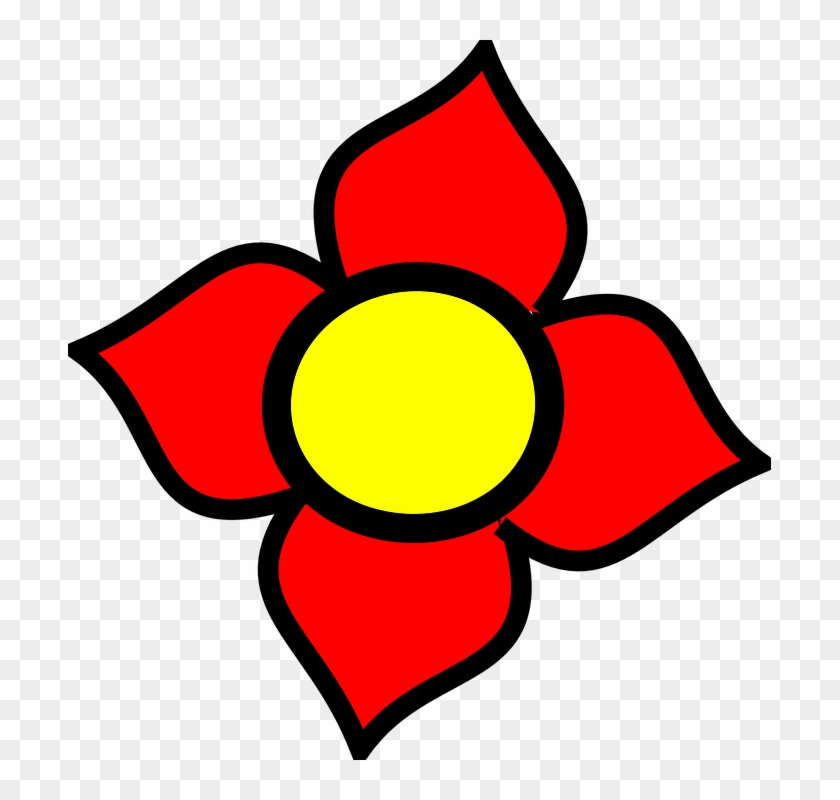 Pretty Red, Yellow, Leaf, Flower, Plant, Four, Pretty - Flower With 4 Petals Clip Art #259896