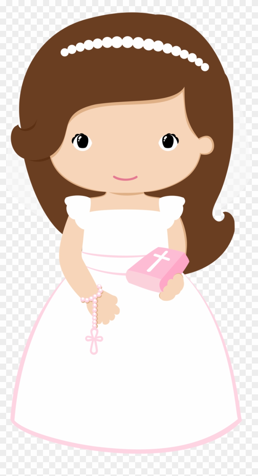 Girls In Pink For Their First Communion - Girl First Communion Clipart #261099